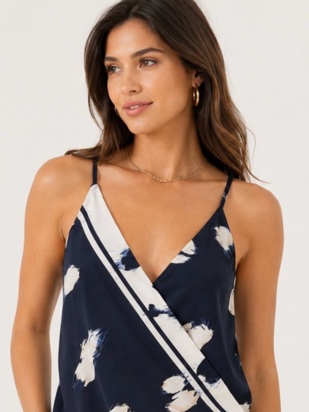 Banana Republic Navy and White Printed Wrap Tank Top